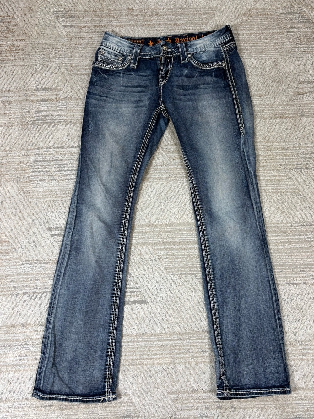 Rock Revival Women's Washed Blue Straight Leg Jeans 27 x 31